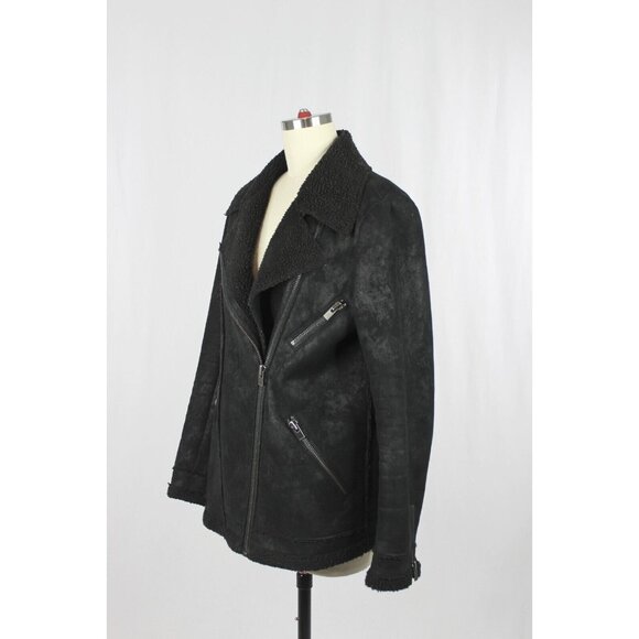 THE KOOPLES Black Faux Leather Shearling Motorcycle Moto Jacket, Size S - Picture 5 of 14